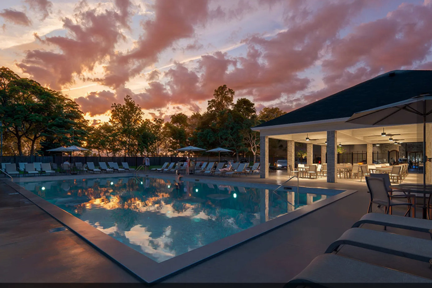 Community pool at dusk